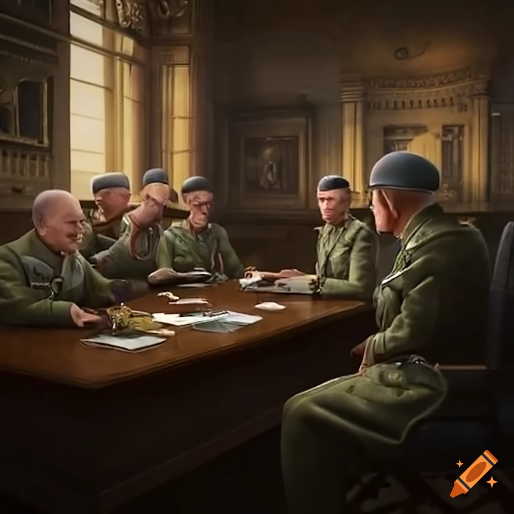 World war ii generals in a council room on Craiyon