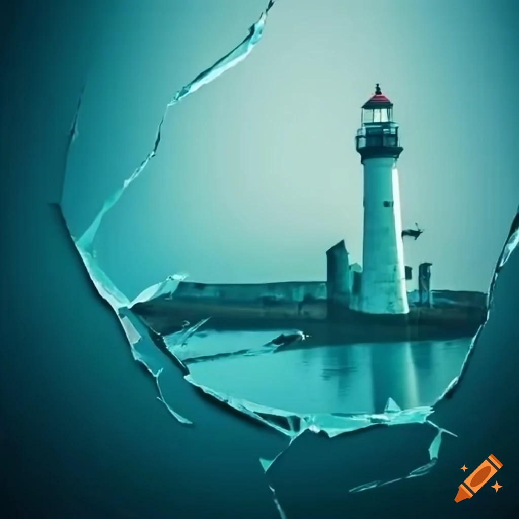 Lighthouse reflected in broken glass mirror on Craiyon