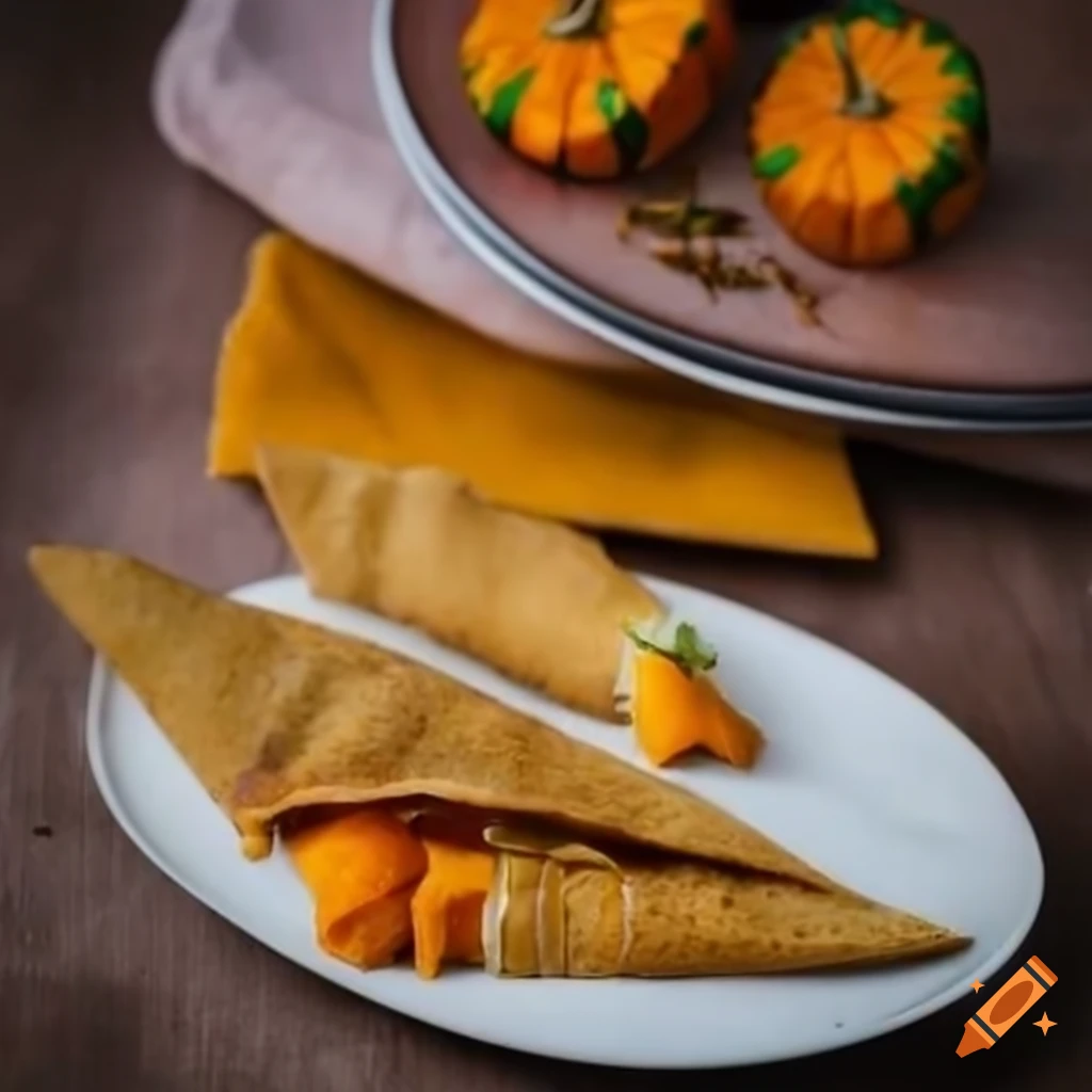 Delicious crepe filled with mashed pumpkin and oregano
