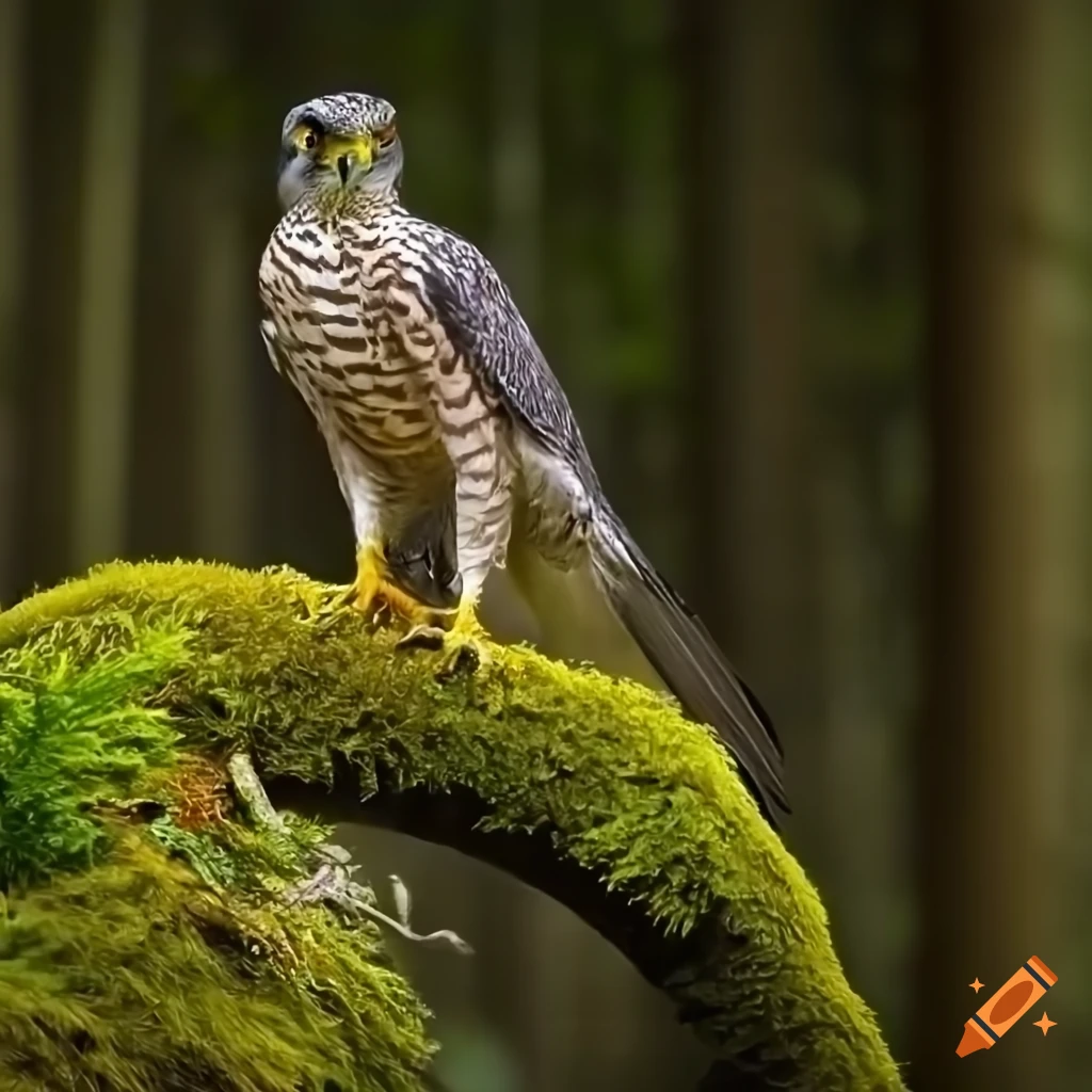 Goshawk Pattern Velociraptor with goshawk-like color pattern perched in misty cedar ...