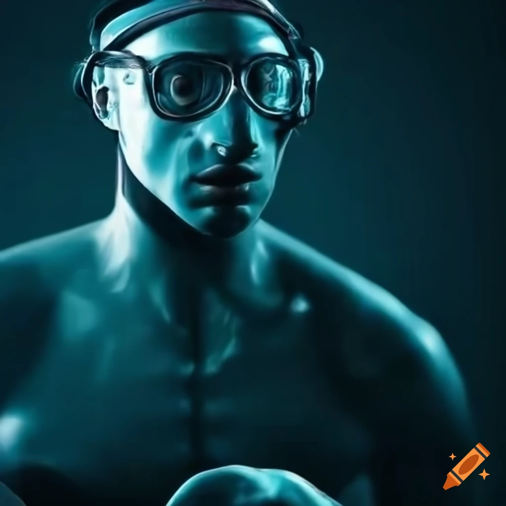 Detailed realistic full body man wearing a rubber diving suit