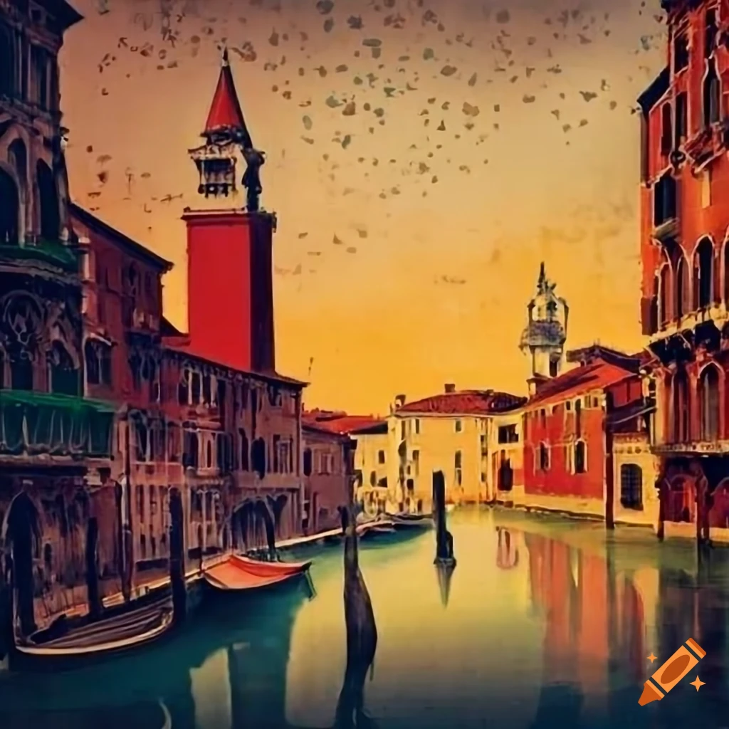 Vintage poster of Venice after a powerful explosion