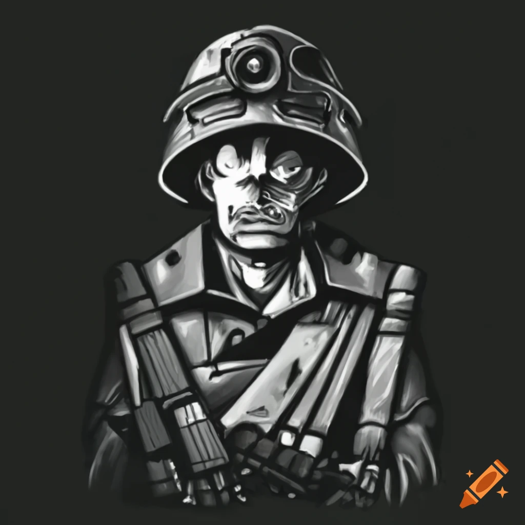 Brave soldier overlooking a battlefield from a war trench