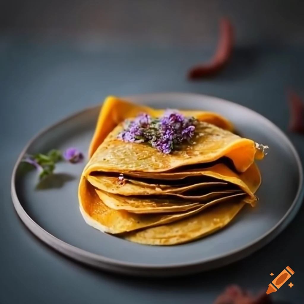 Delicious buckwheat crepe with mashed pumpkin and fresh oregano on Craiyon