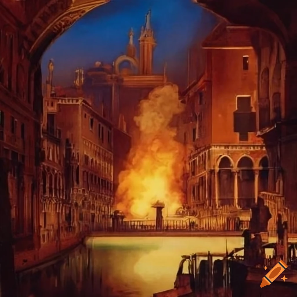 Vintage poster of Venice after a powerful explosion