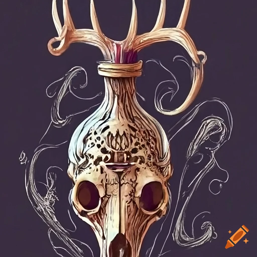 Art Deco Potion Bottle With A Horned Deer Skull Design On Craiyon art-deco-potion-bottle-with-a-horned-deer-skull-design-on-craiyon
