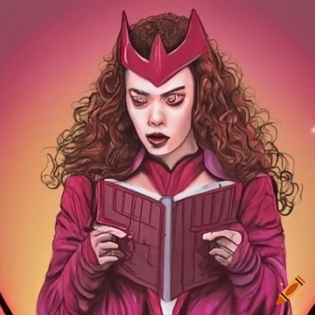 Scarlet Witch reading a book in a sketch art style