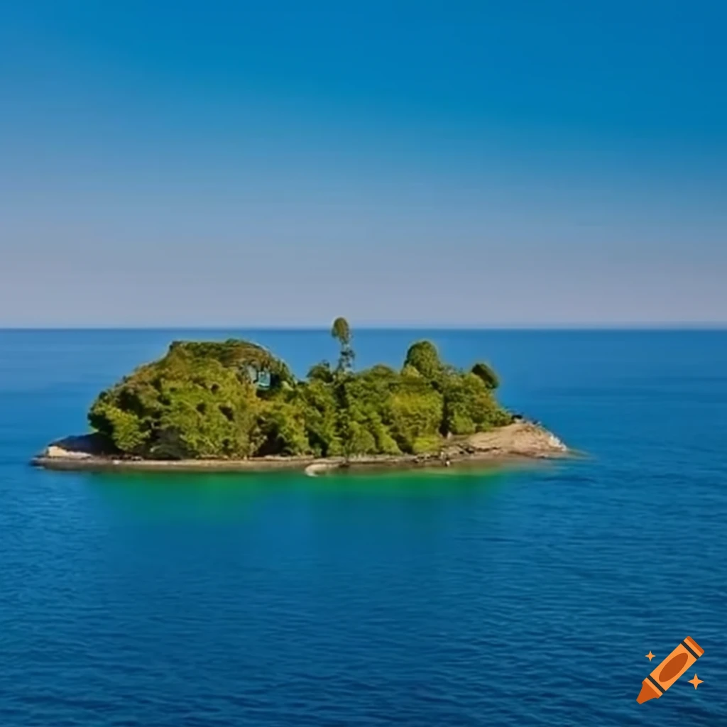 Small islands surrounded by blue water on the horizon on Craiyon