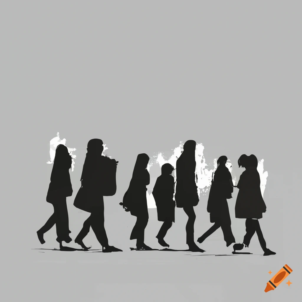 group of people walking silhouette
