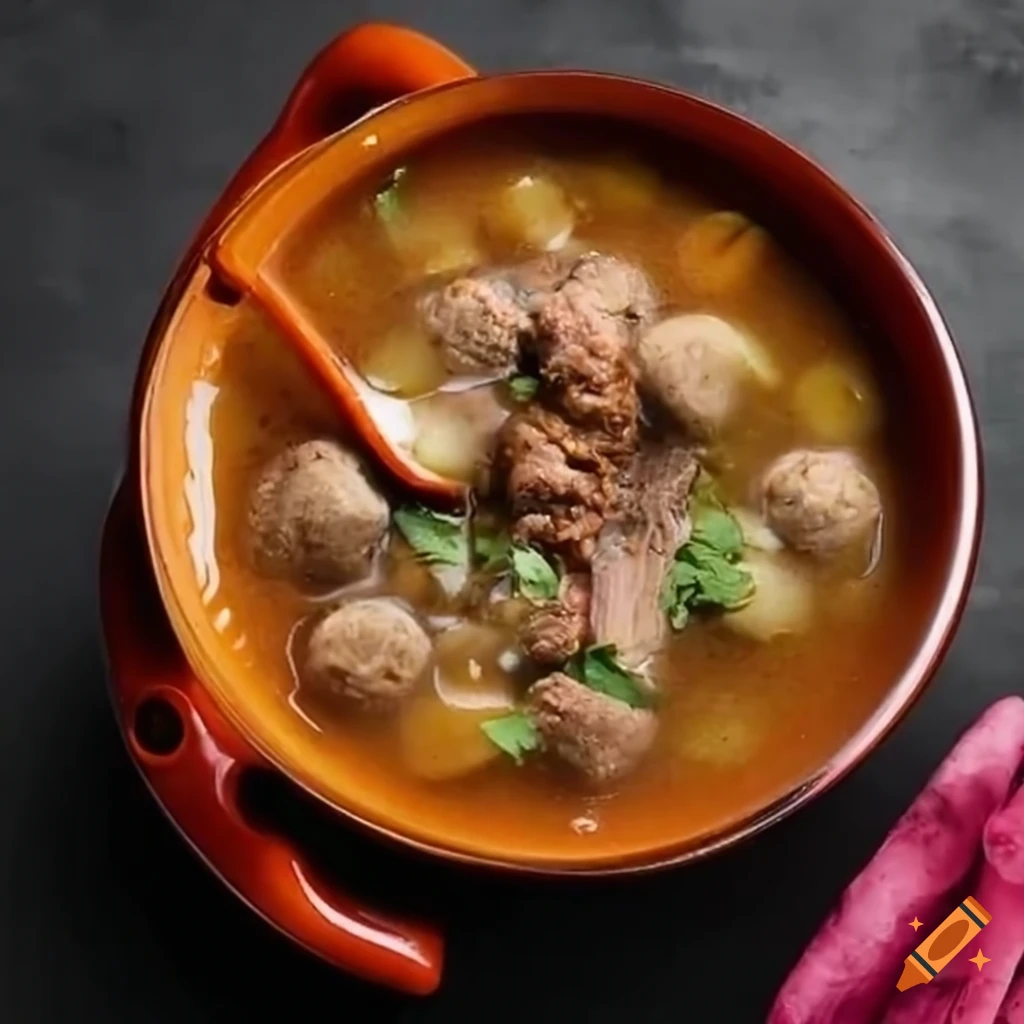 Meat ball soup with brisket, potatoes, carrot, and tomato