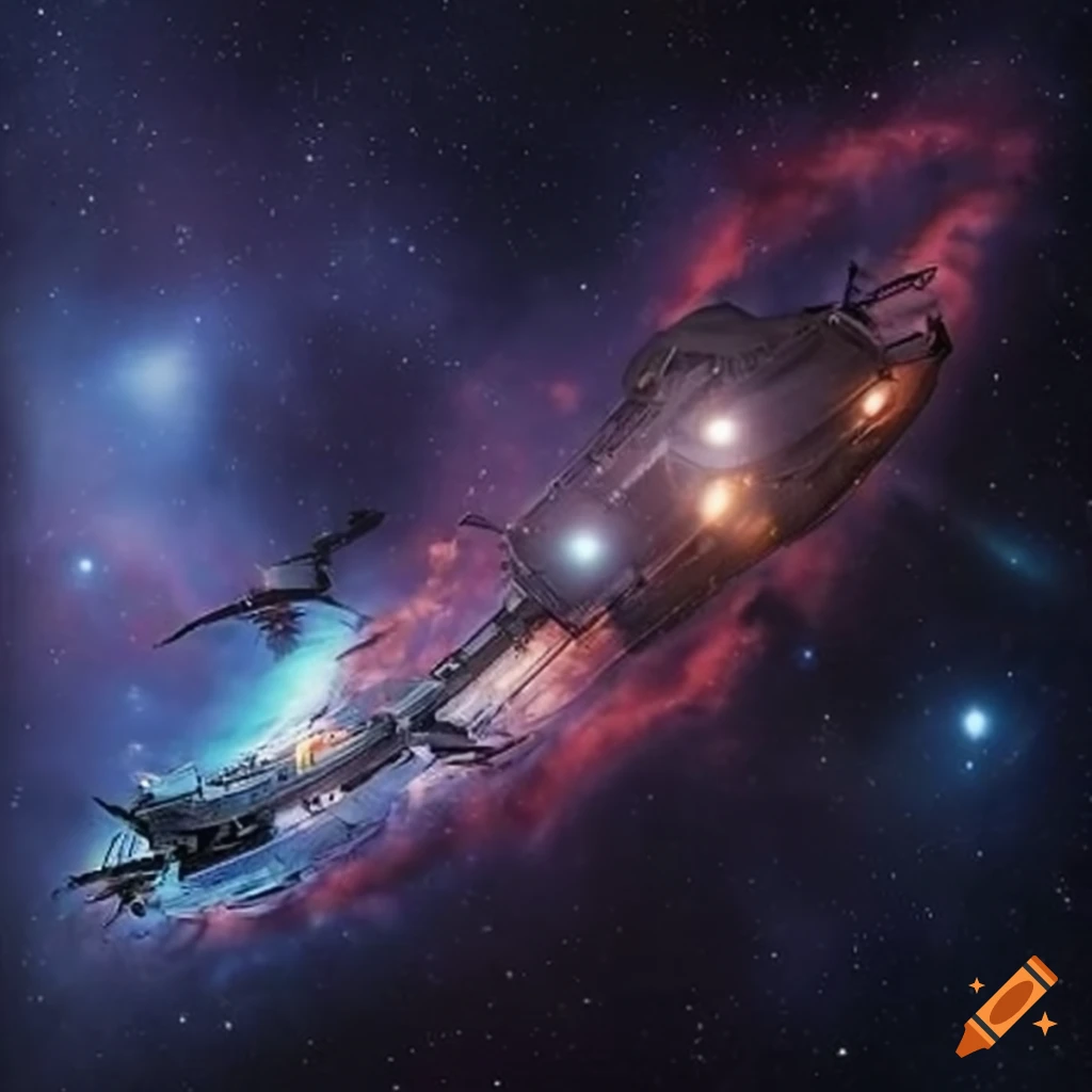 Sci-fi ship navigating through the universe on Craiyon