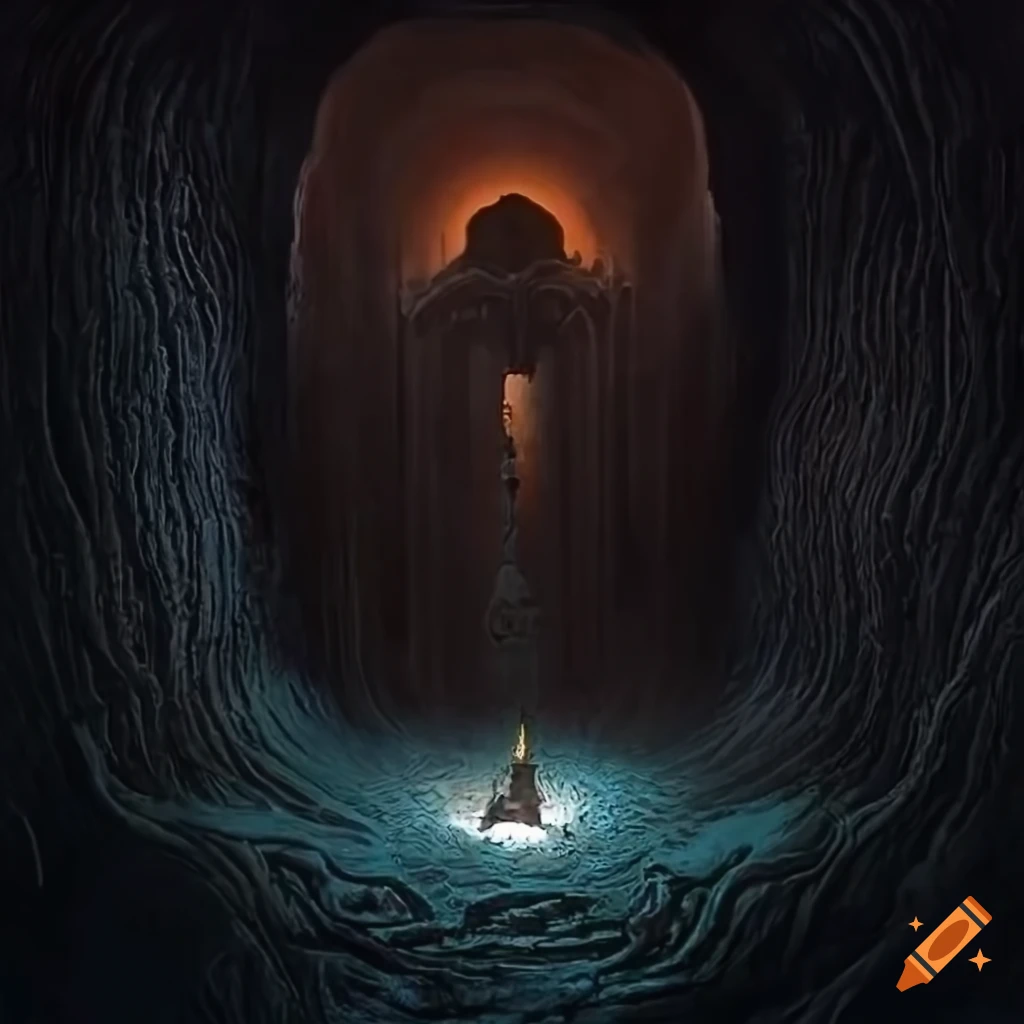 Depiction of a claustrophobic and oppressive labyrinth in Hell
