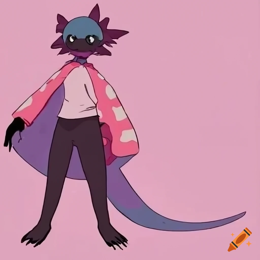 Axolotl character with city background in casual clothing