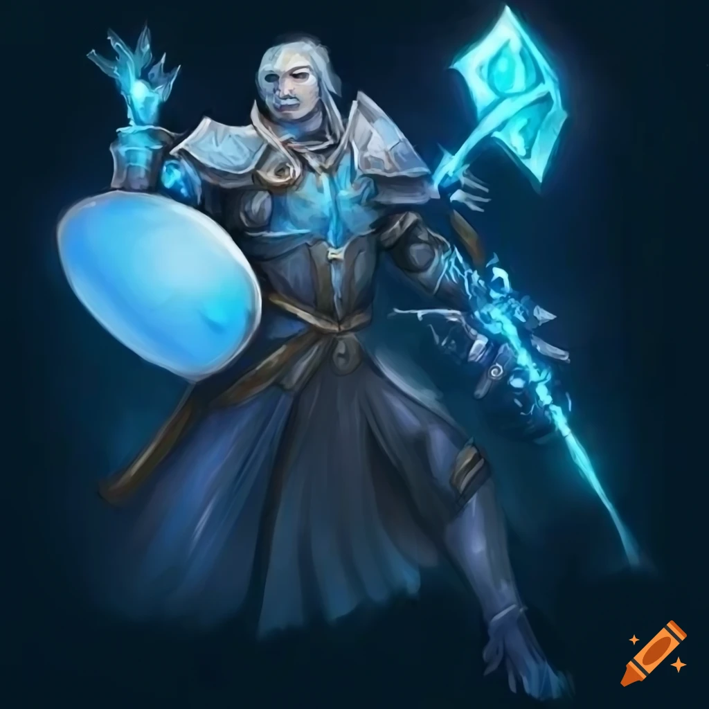 Ice paladin with shield in pastel art style