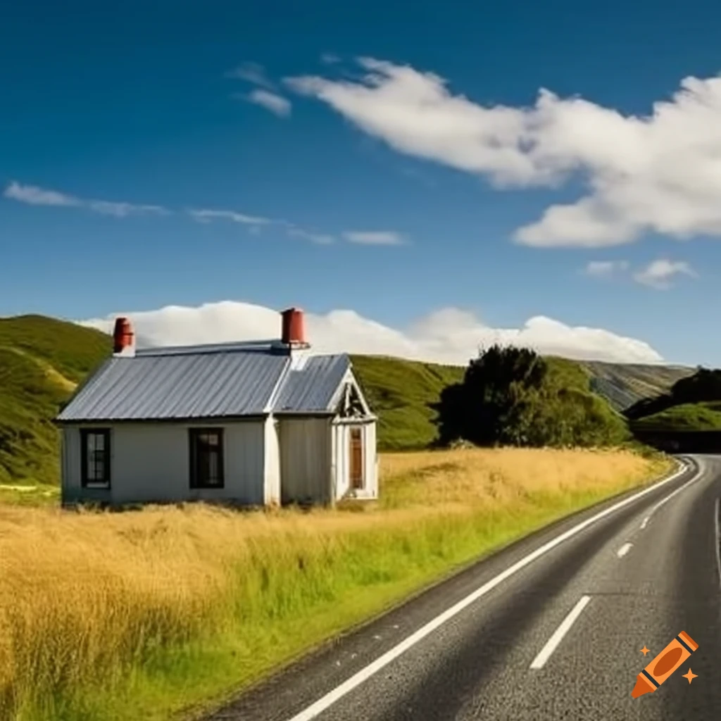 Cottage on the edge of a rural motorway in new zealand on Craiyon