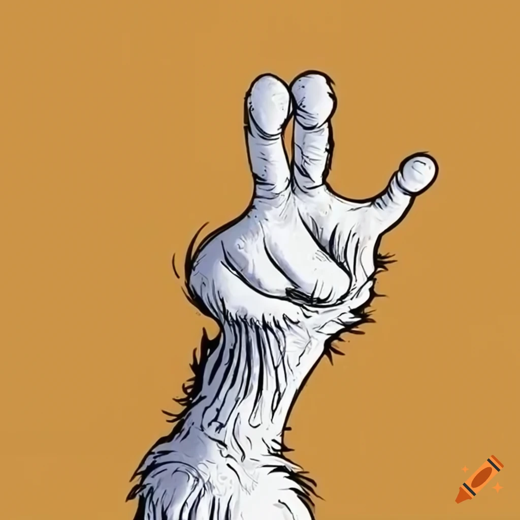White-gloved hand drawn in dr. seuss style with orange furry arm on Craiyon