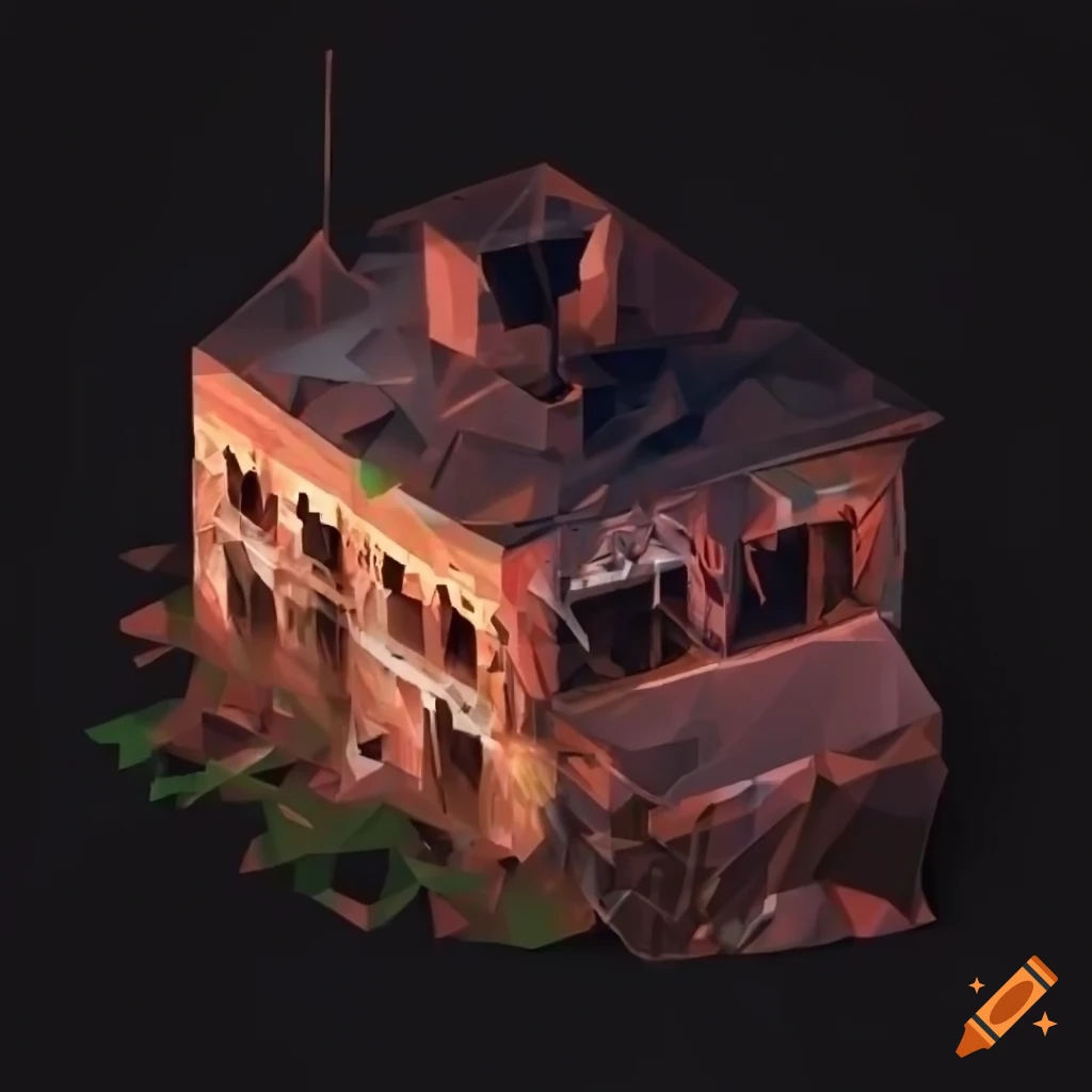 Low poly rotting factory logo