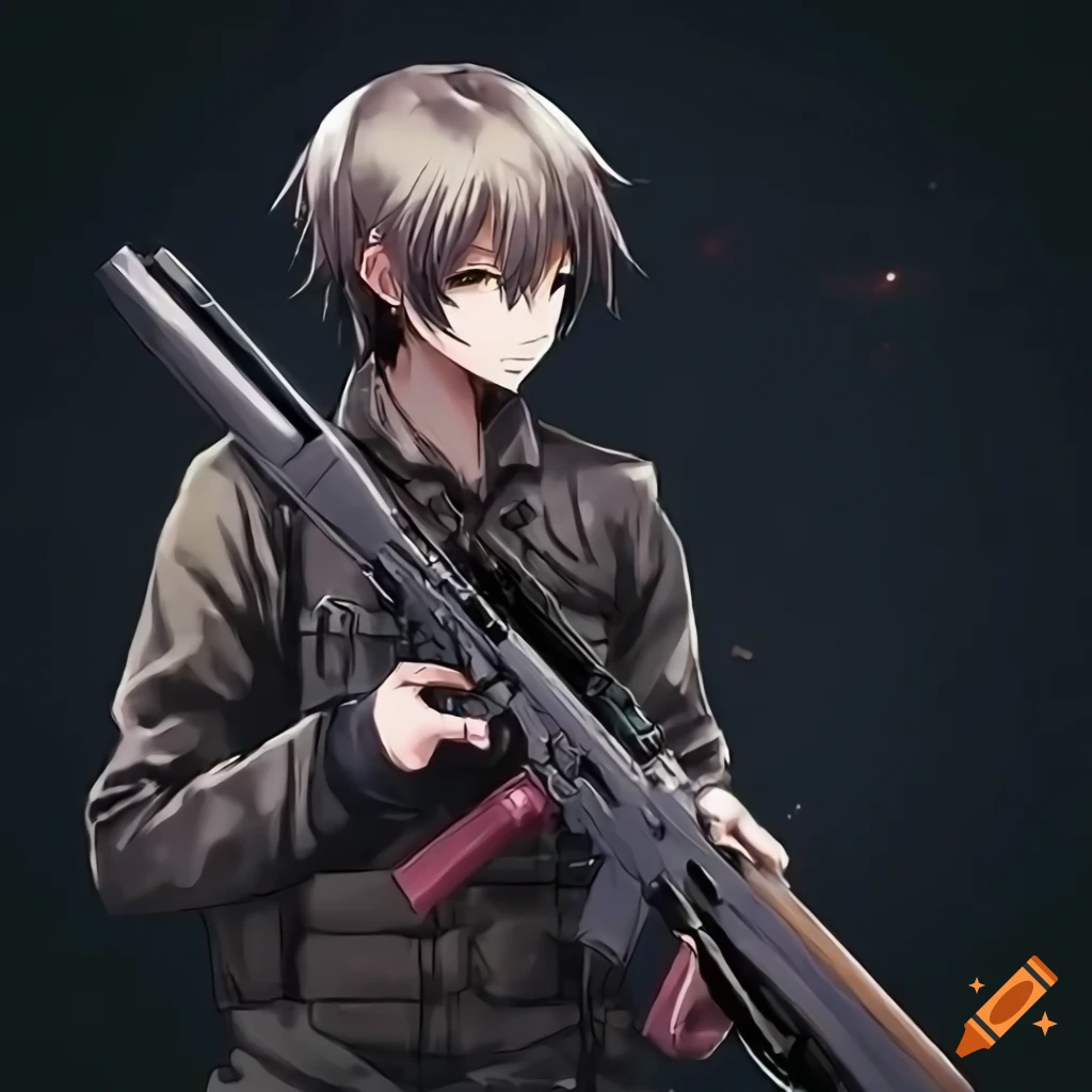 Anime girl aiming rifle at bear on Craiyon