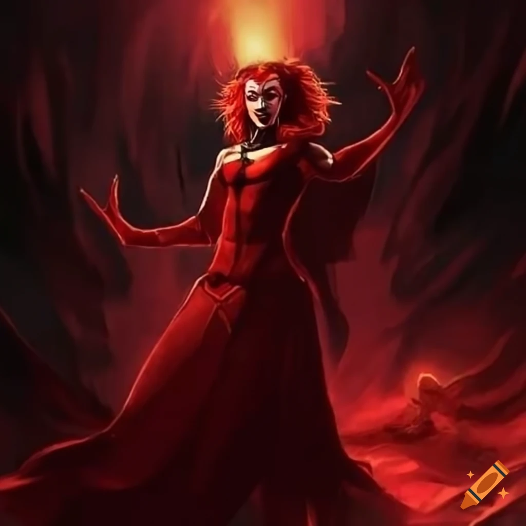 Volcanic eruption with Scarlet Witch sketch art