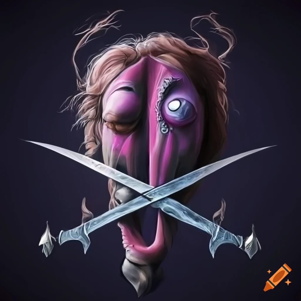 Crossed swords in a Tim Burton style