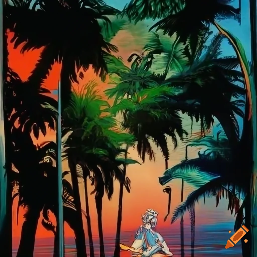 Sensational tropical imagery from noir graphic novel with rich detail