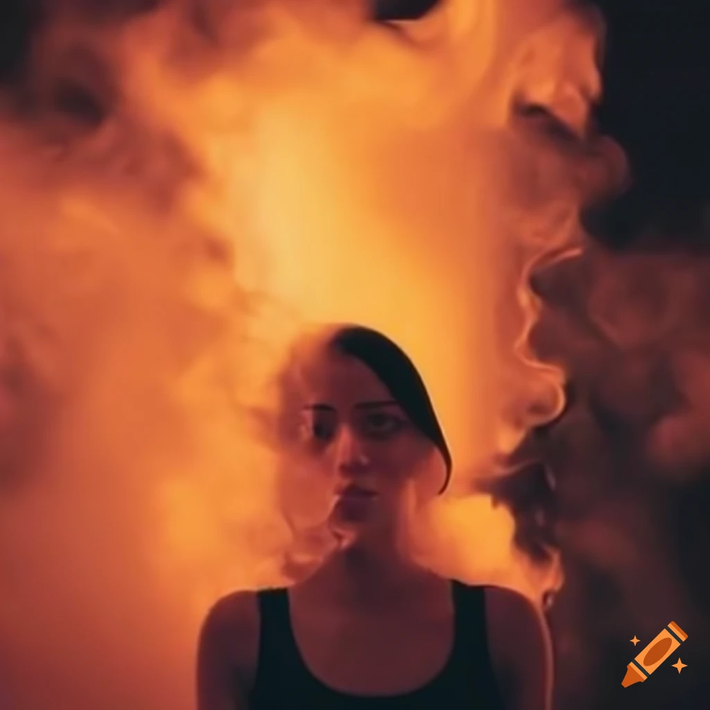 Person using electronic cigarette with orange smoke