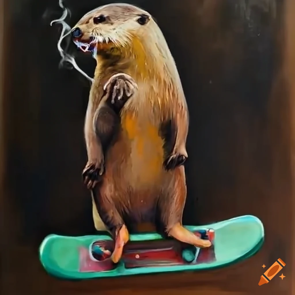 Otter standing on skateboard