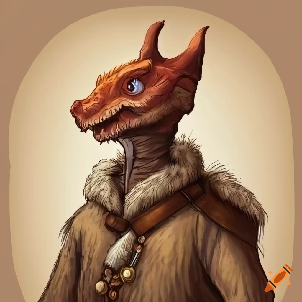 Kobold monk wearing a white fur cloak in old manuscript style