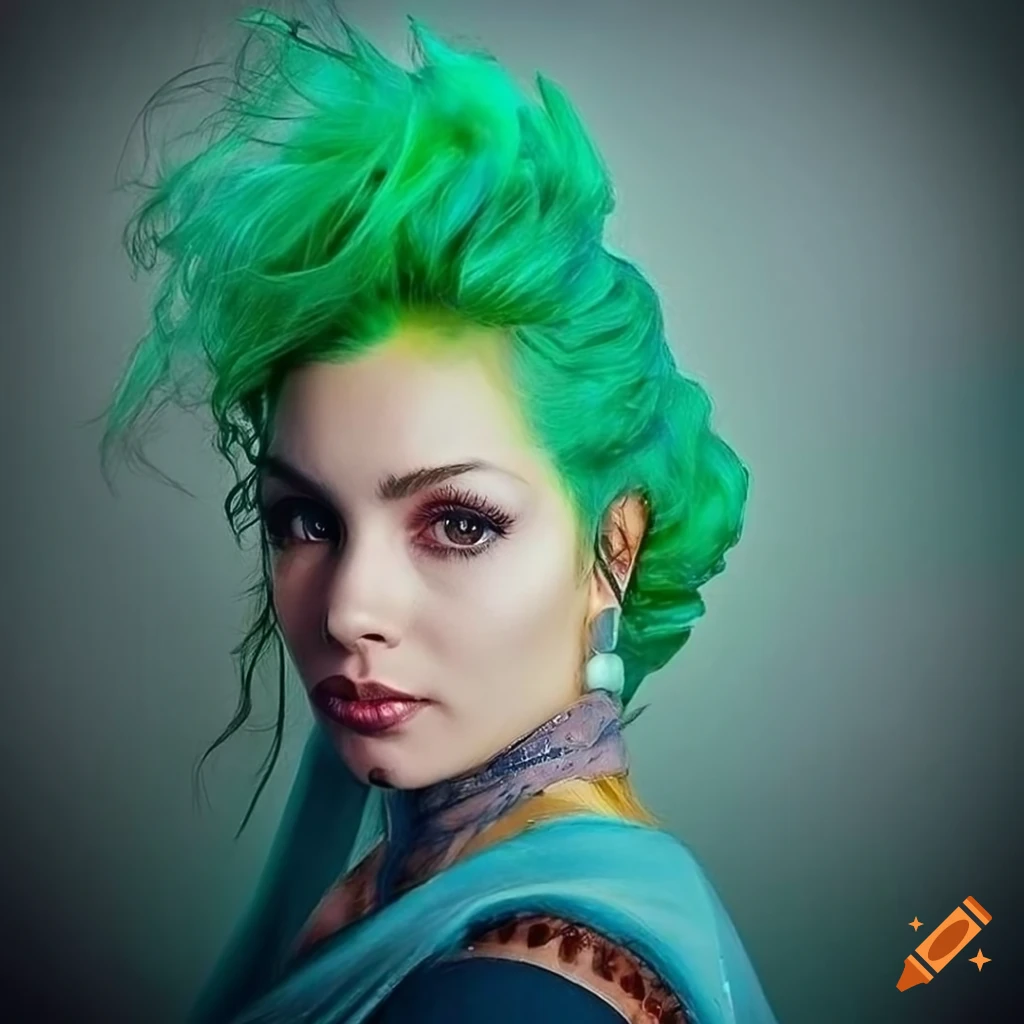 Green hair, goddess(a woman who is adored, especially for her beauty ...