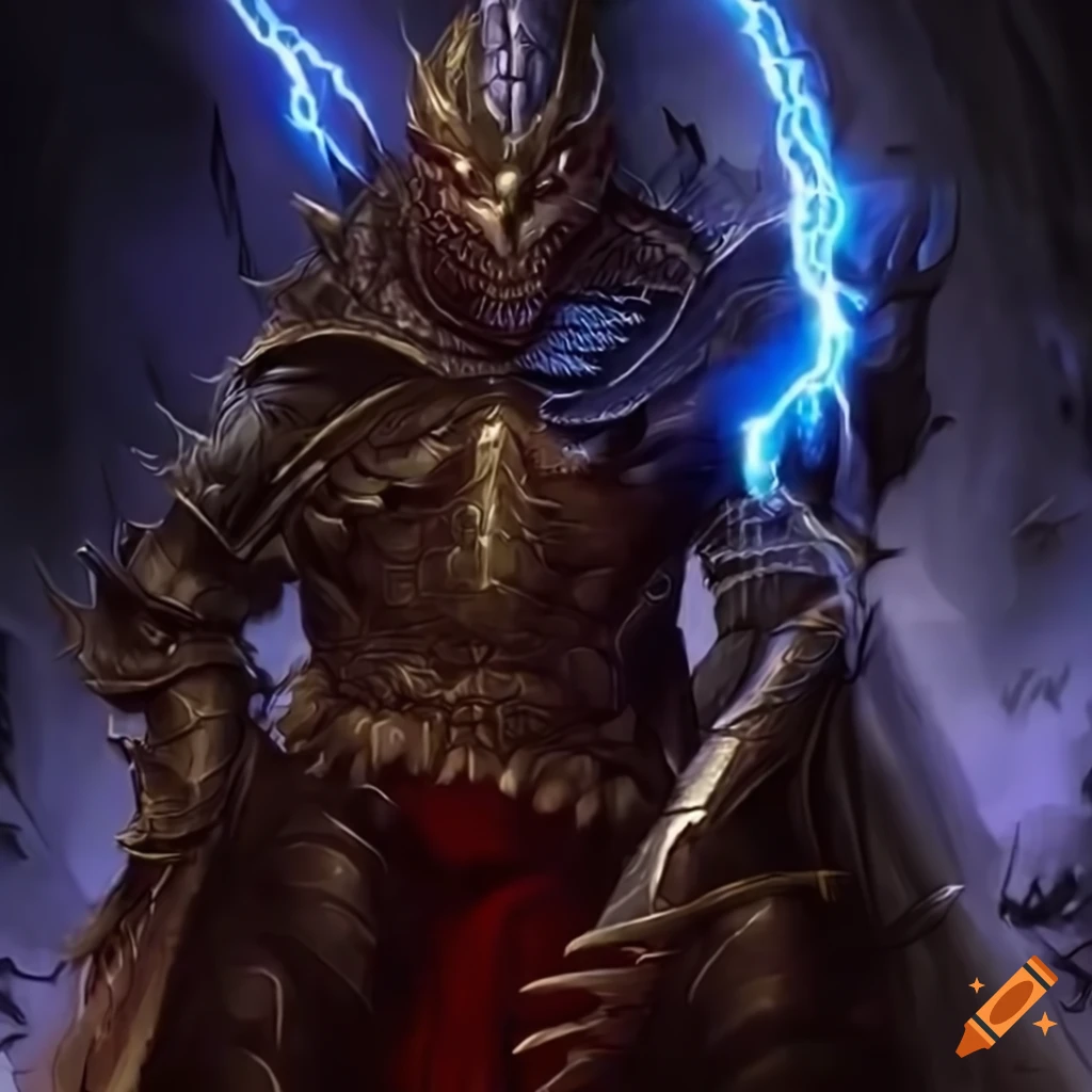 Dragon man knight with lightning on Craiyon