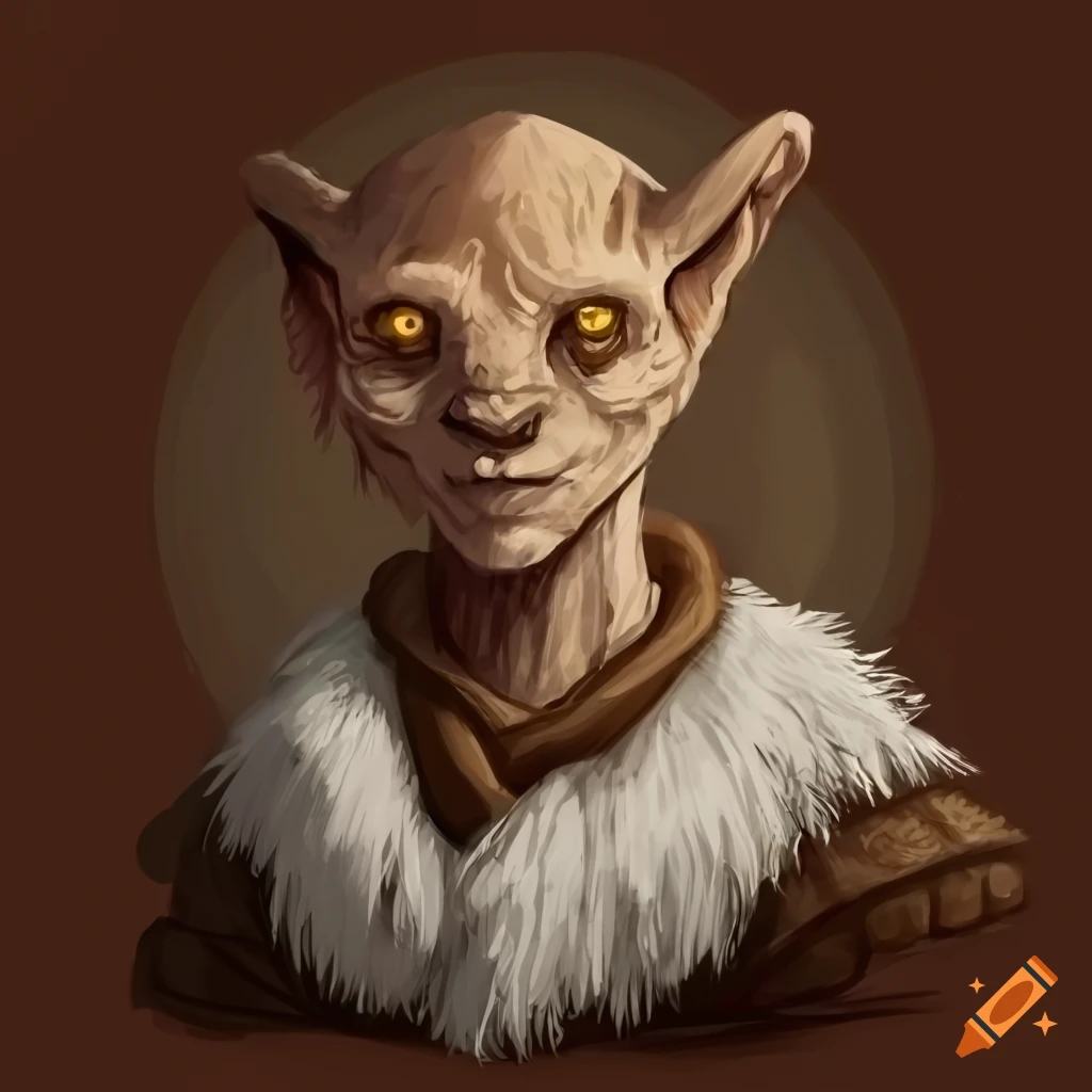 Kobold monk wearing a white fur cloak depicted in old manuscript style