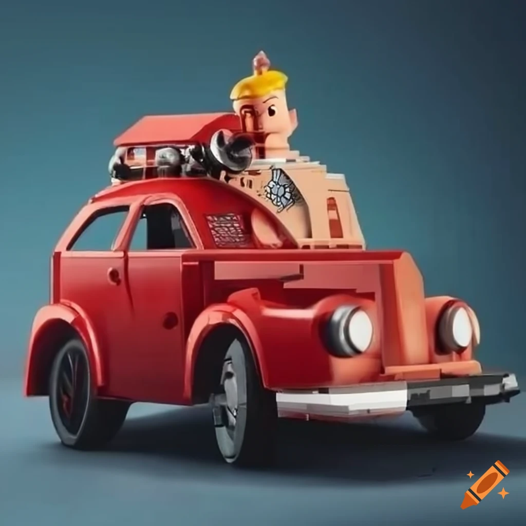 Strange surreal toys like cars, dolls, legos, luminous glass houses