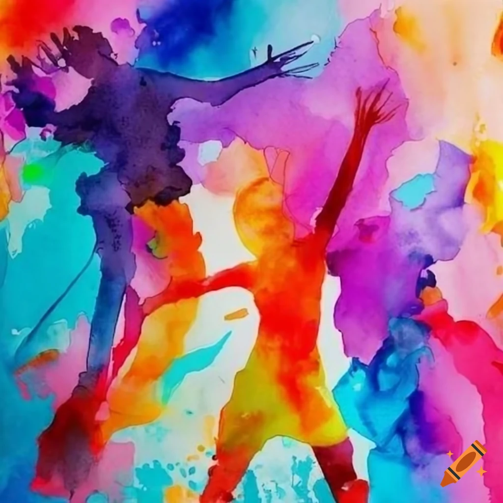 Modern line art watercolor with happy hands in the air