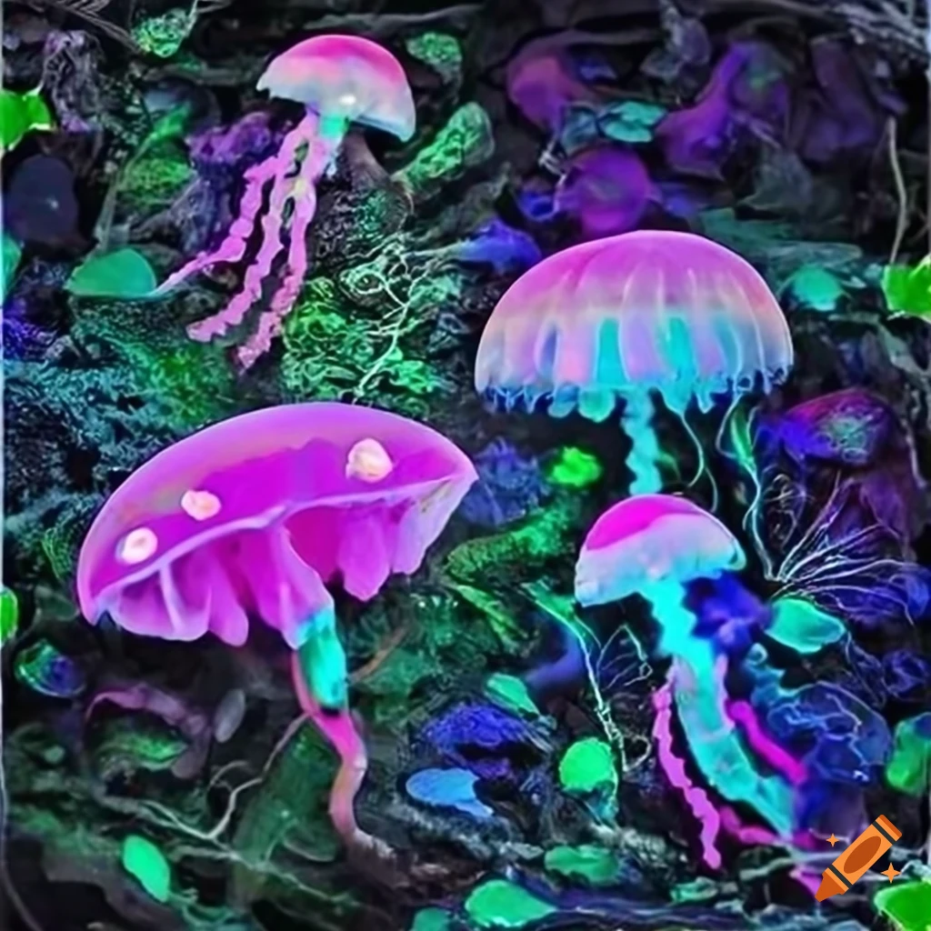 Scene of fairy goddess in a neon rainforest with vibrant lights and ...