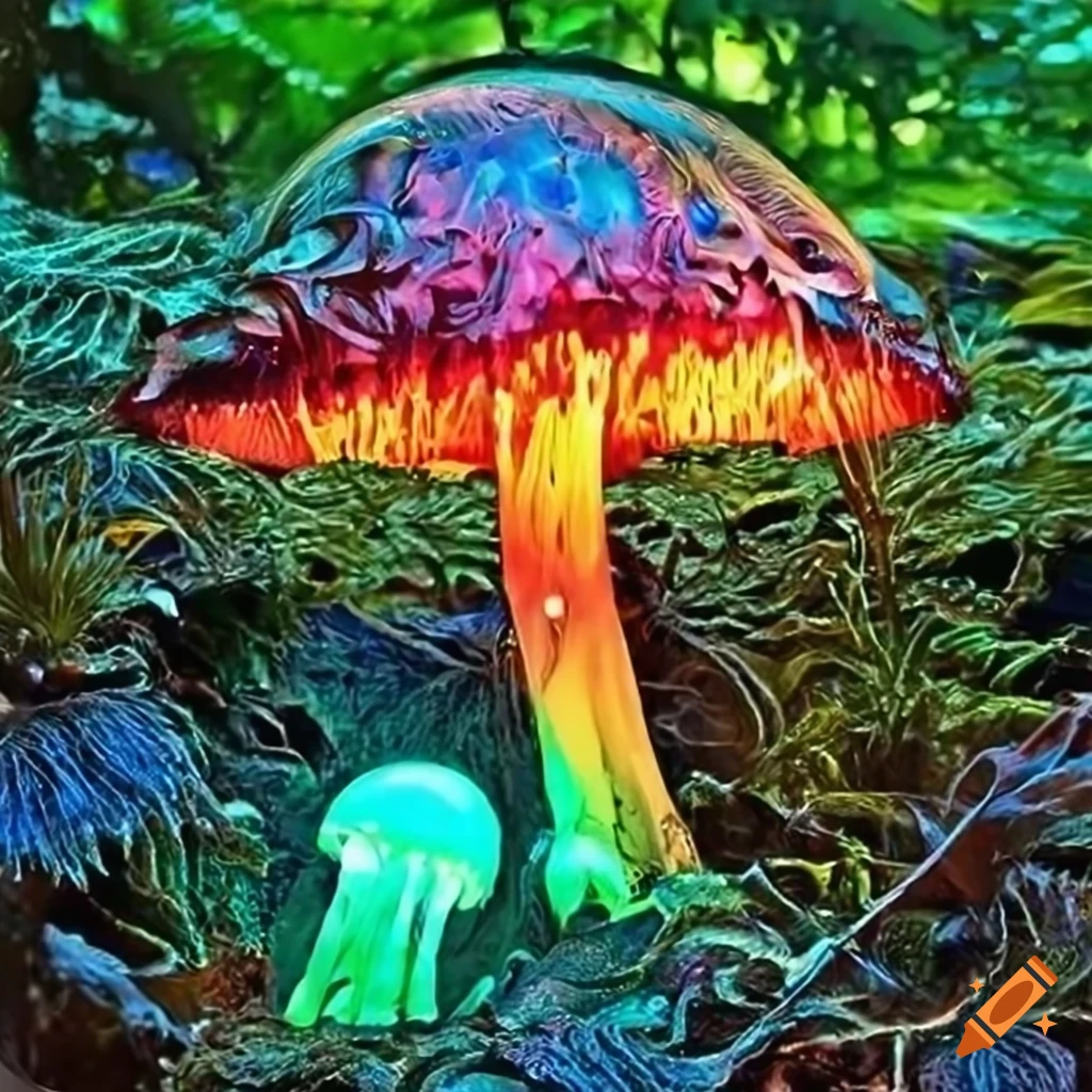 Glowing forest and neon rainforest with vibrant lights and animated ...
