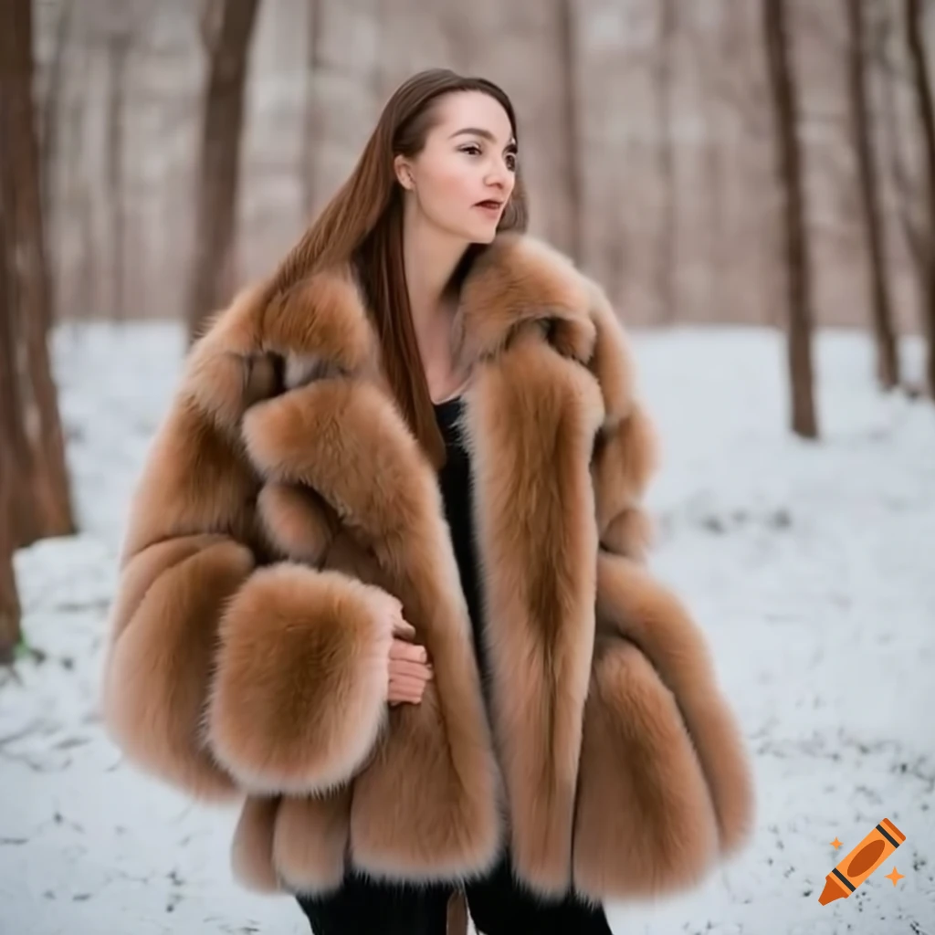 Young woman in a fluffy fur coat on Craiyon