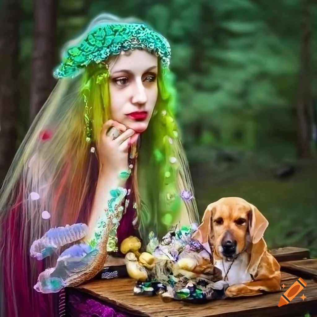 Goddess in traditional christian roman orthodox dress with fairy wings and jellyfishmade