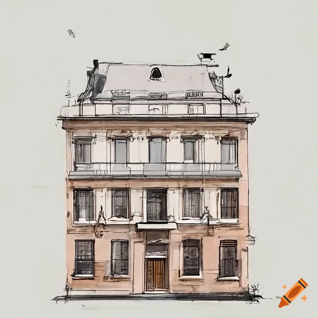 Architectural sketch of residential facade by Schinkel and Henselmann