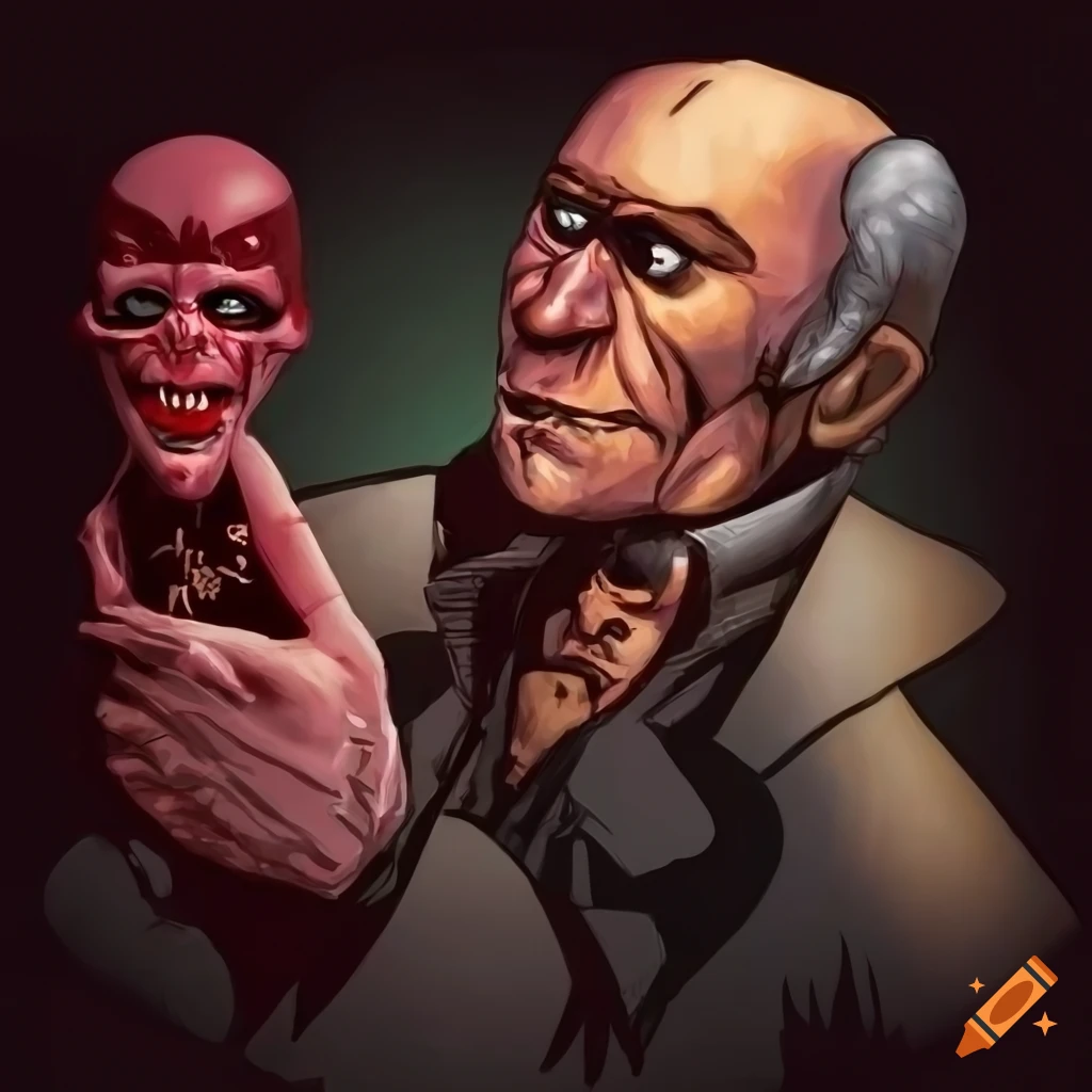 Portrait of dc's ventriloquist arnold wesker with puppet scarface in