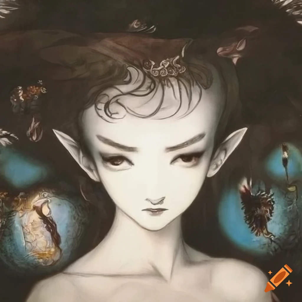 Beautiful nymphs at a pool in the style of yoshitaka amano on Craiyon