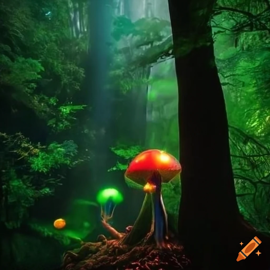 Fairy goddess forests and neon rainforests with vibrant lights and ...