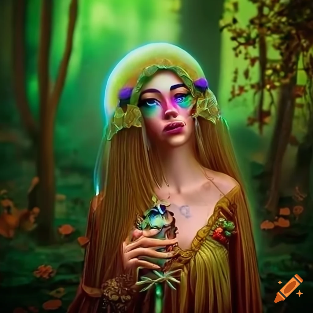 Enchanted goddess forest with vibrant lights and animated plant life on ...
