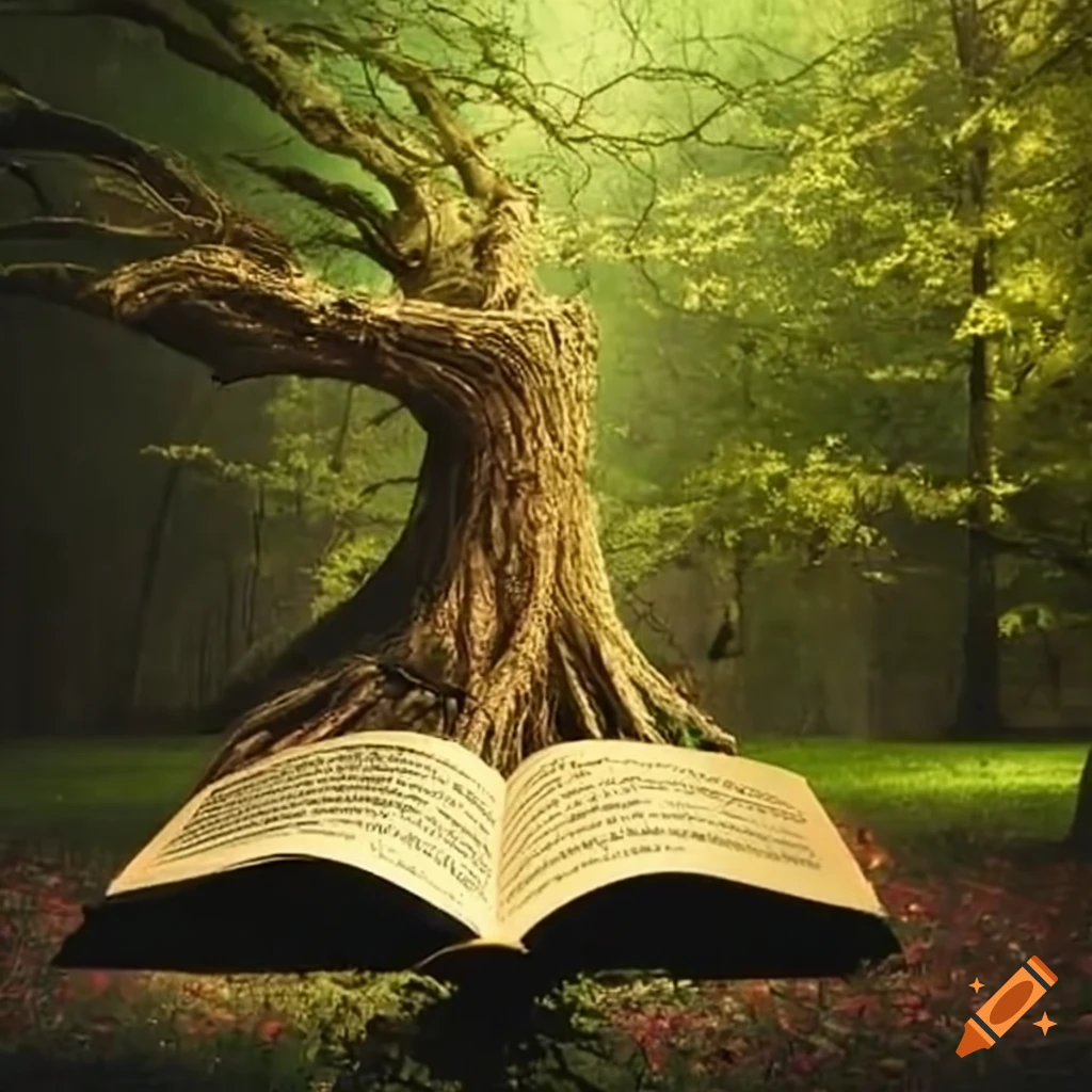 Tree growing from a book on craiyon