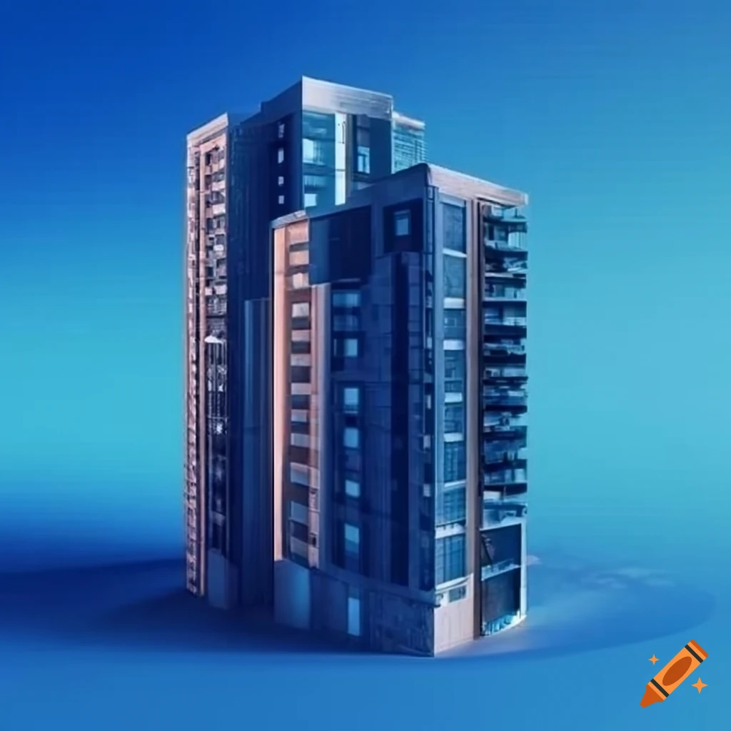 Carte de voeux virtuelle in blue and gray with a realistic building and message