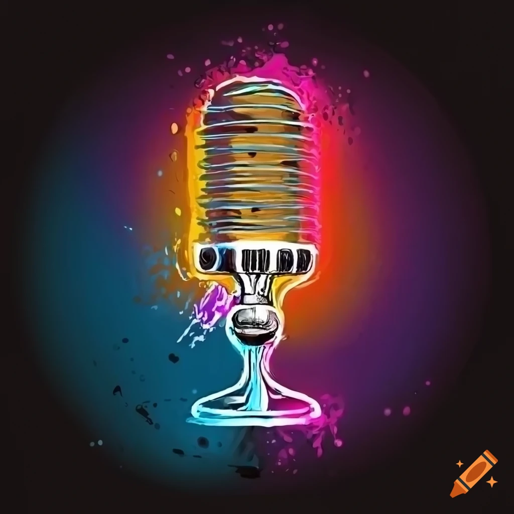 Highly detailed and accurate microphone logo design with colorful ink
