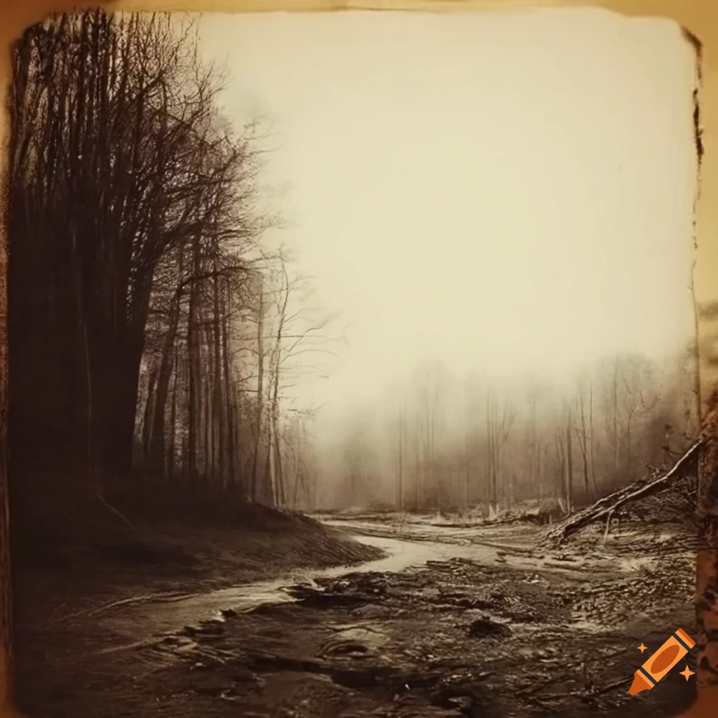 Wastelands landscape on old 1800s paper in photorealistic style
