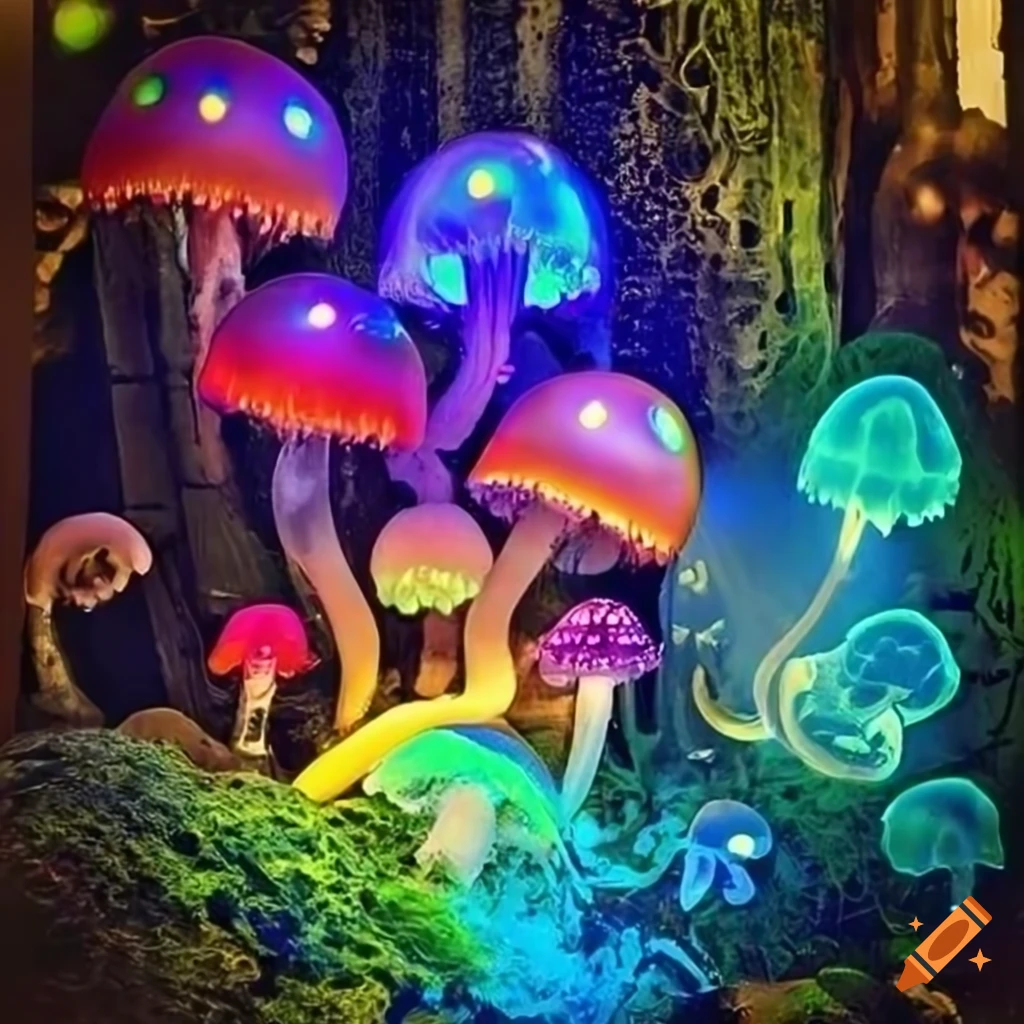Fairy goddess forests and neon rainforests with vibrant lights and ...