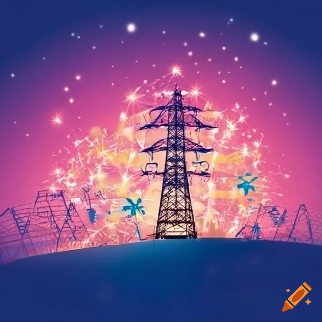 Happy new year with transmission and telecom distribution towers