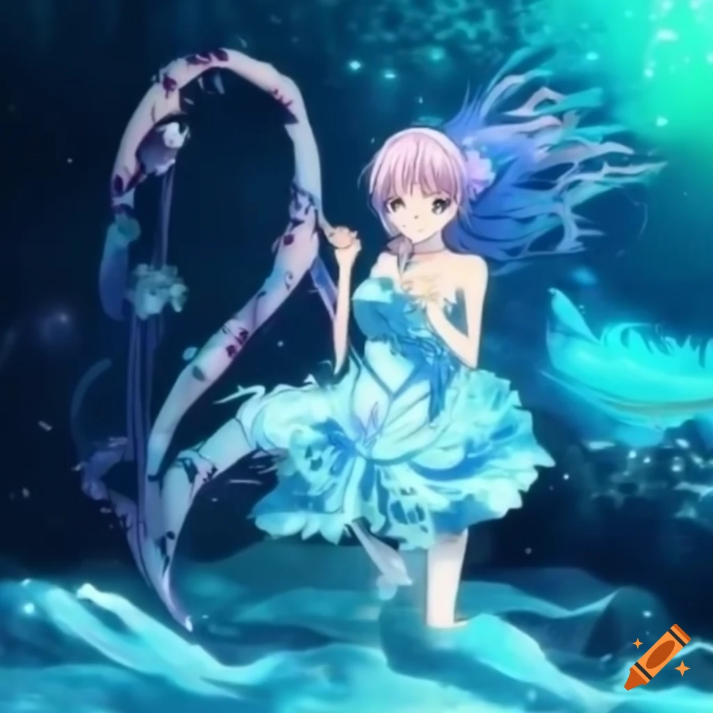 Beautiful nymphs at a pool in anime style on Craiyon