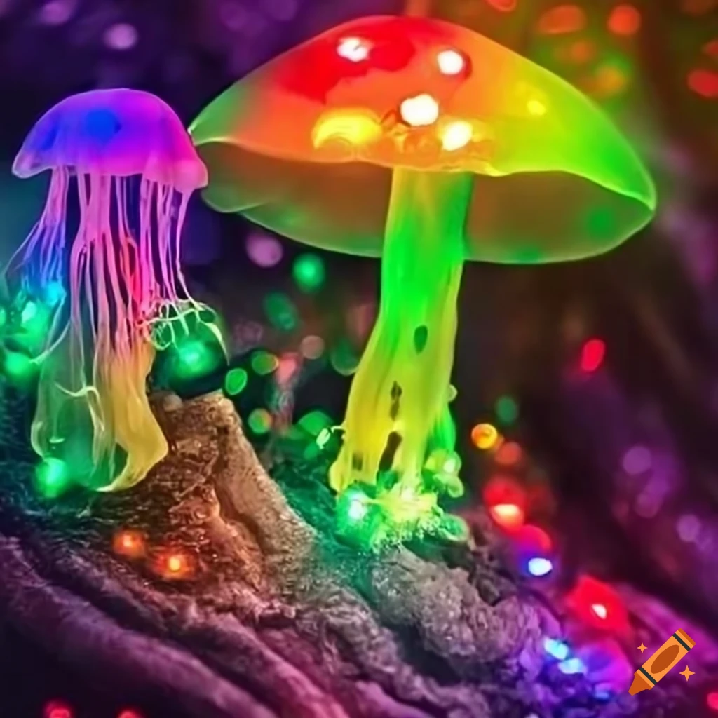 Enchanted fairy forests and neon rainforests with vibrant lights and ...